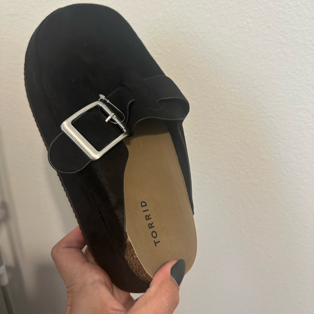 Torrid Black Mules with Silver Buckle
